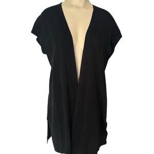 Eileen Fisher Cardigan Open Front Women Petite‎ Medium Organic Linen Blend Black